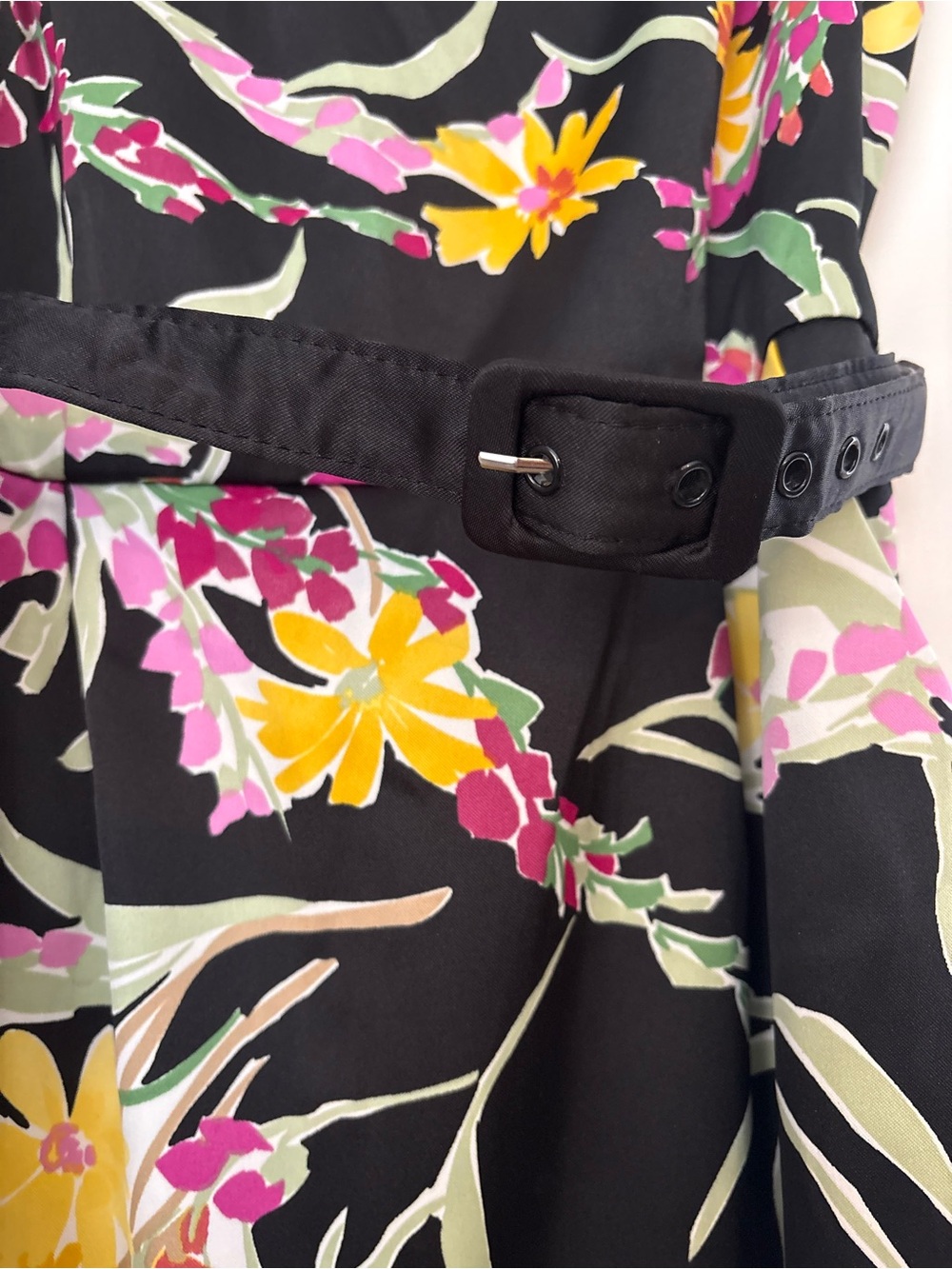 Dress Barn Black Midi Dress with Yellow & Pink Floral Print - Picture 3 of 7